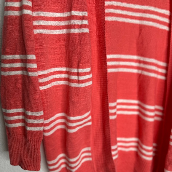 St. John's Bay Coral and White Striped Cardigan - Picture 3 of 5